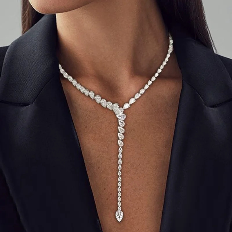 Stonefans Water Drop Zircon Necklace Choker Jewelry for Women Statement Y Lariat Necklace Charm Collar Accessories Gift 251010