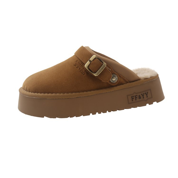 Free Shipping 2025 New Arrival Minimalist Design Round Toe Platform Low Top Cotton Slippers Women Adjustable Strap Covered Toe Plus Size 36-43 Winter 