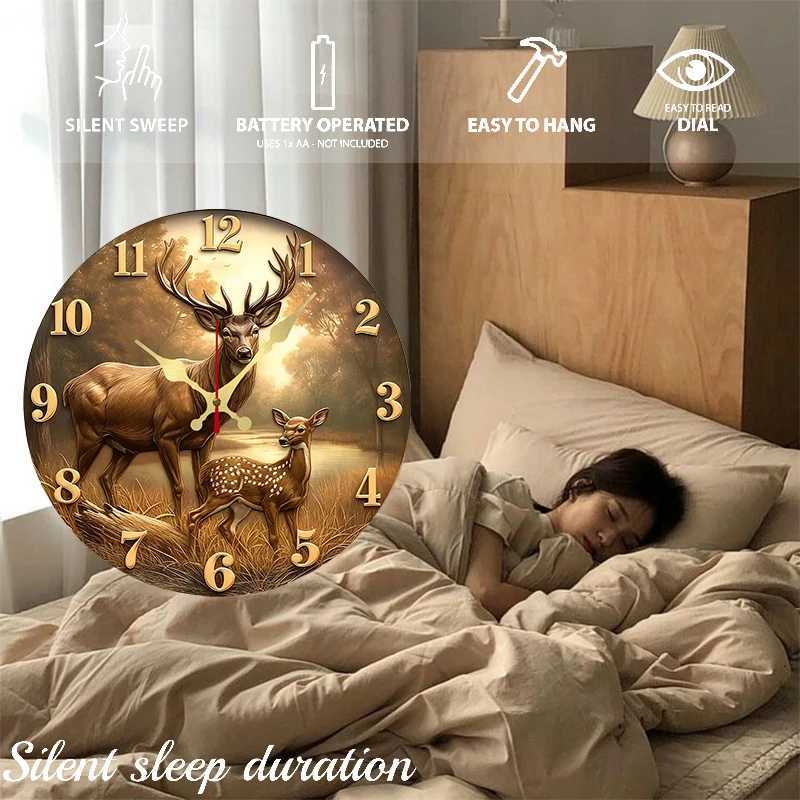 Deer Fawn Forest Wooden Round Silent Hanging Wall Clock Suitable For Living Room Office Study RoomBedroom Home Decoration C251015