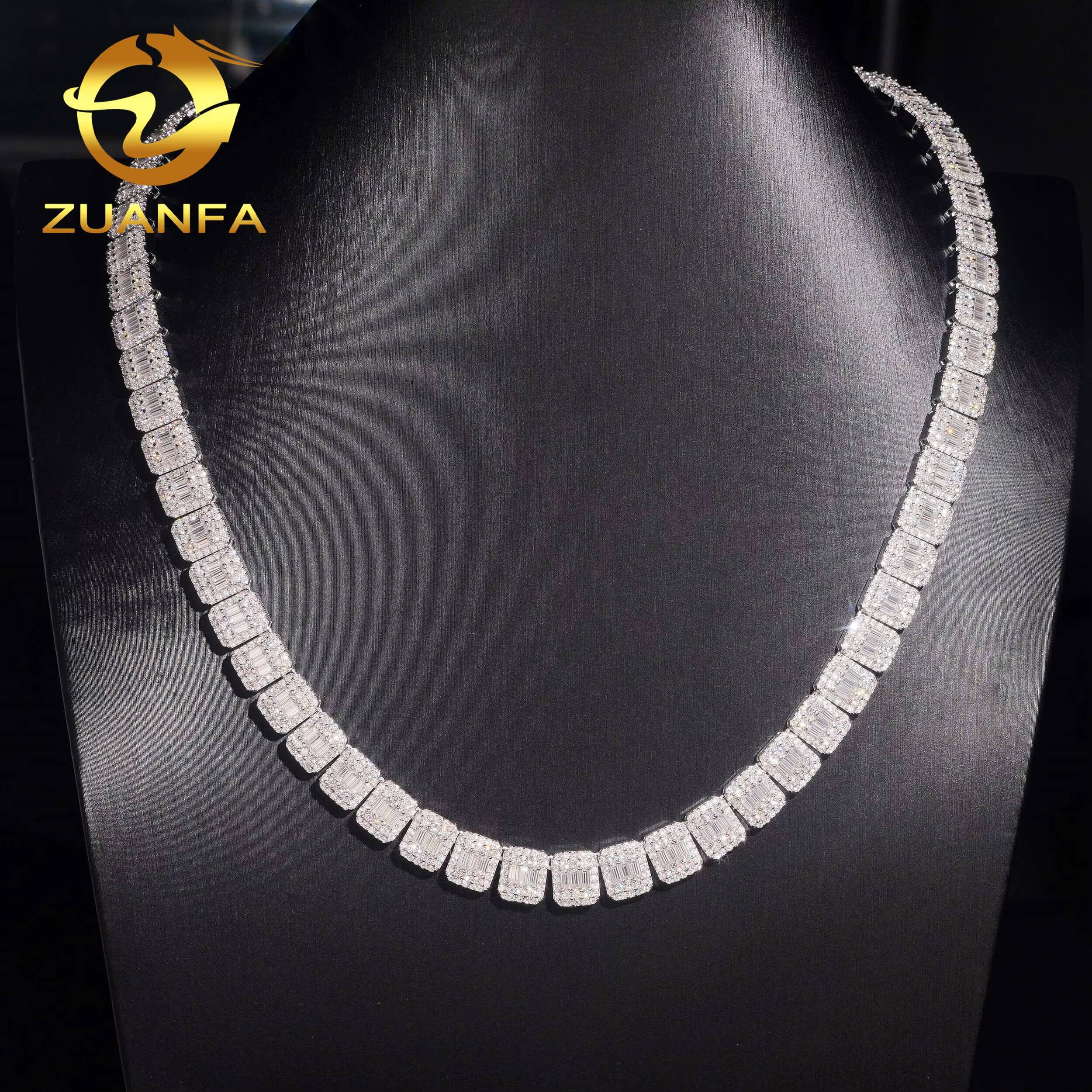 Fashion Men 9mm Baguette Cut VVS Moissanite Necklace Solid 925 Silver Hip Hop Jewelry Iced Out Cuban Link Chain Bracelet