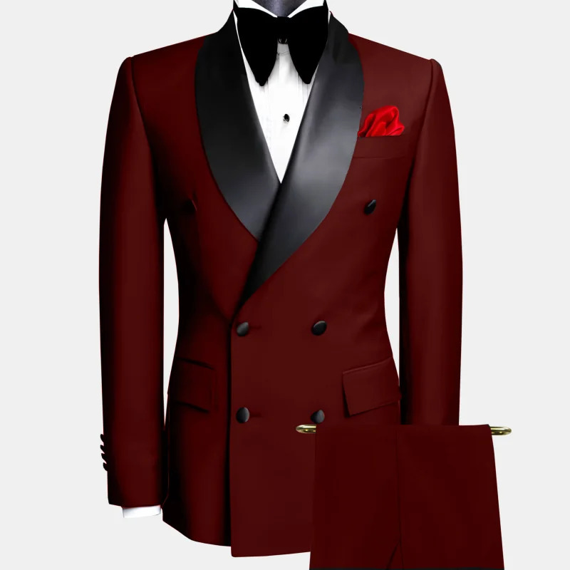 Men Suit Black 2 Pieces Double Button With Black Lapel For Wedding Groom Business Birthday Banquet Work Suit Jacket And Pants 251013