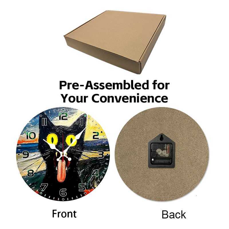 Black Cat Meme Wooden Round Silent Hanging Wall Clock Suitable For Living Room Office Study Room Bedroom Home Decoration C251015