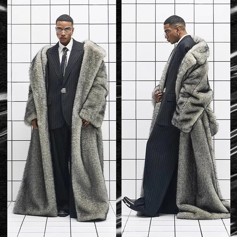 mens fur coat fox fur lapels long trendy overcoat winter windproof and warm trench coat large size 251011