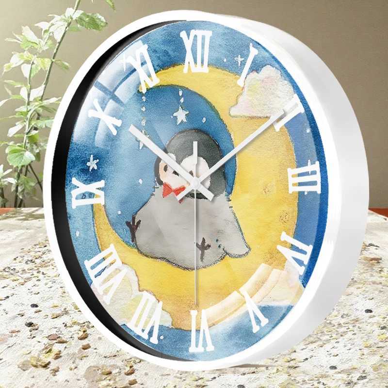 Moon Boat Penguin Cartoon Round Silent Hanging Wall ClockSuitable For Living RoomSchoolStudy RoomBedroom Childrens Gifts C251015