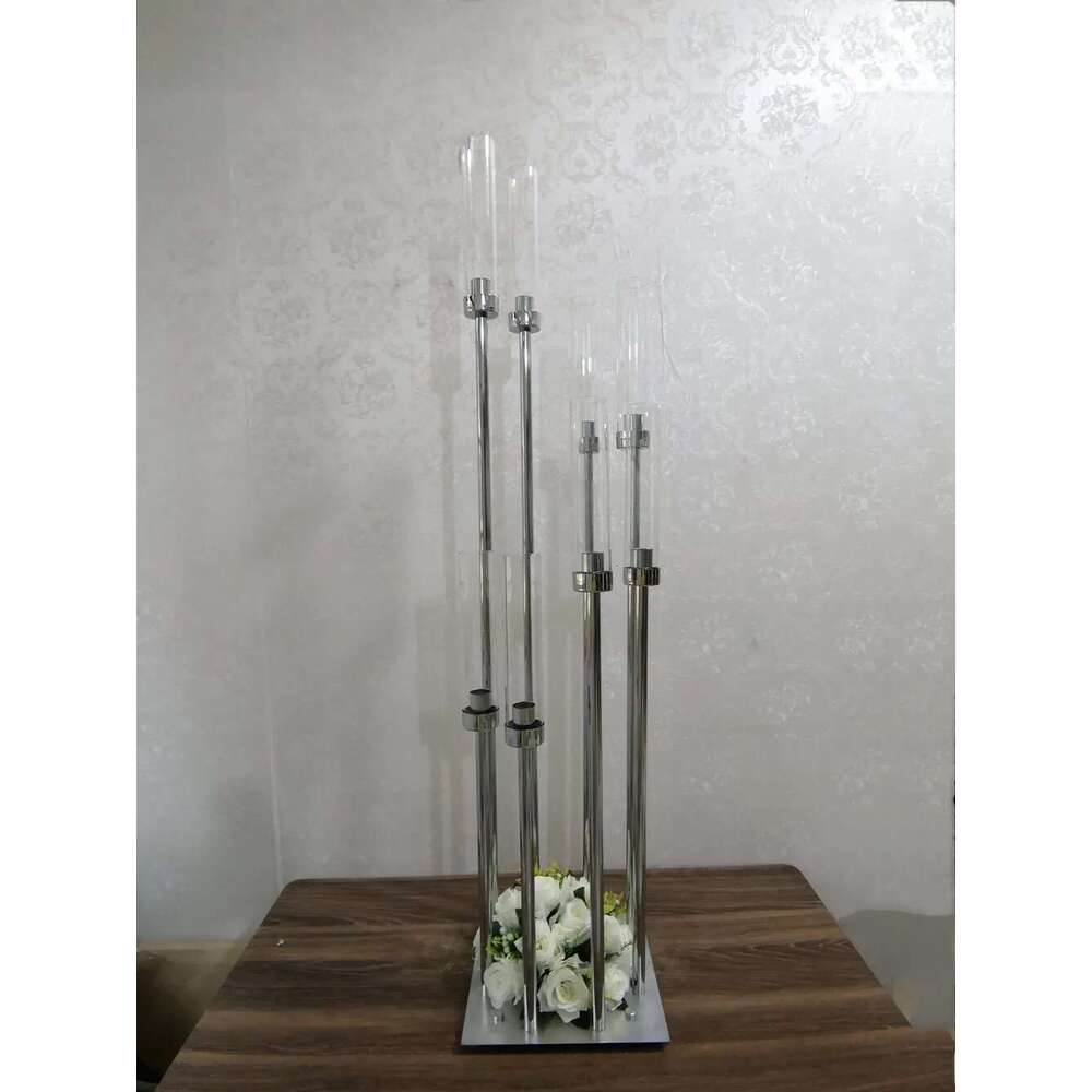 8 Heads Metal Candelabra Candle Holders Road Lead Table Centerpiece Gold Candelabrum Stand Pillar Candlestick For wedding XJ260305