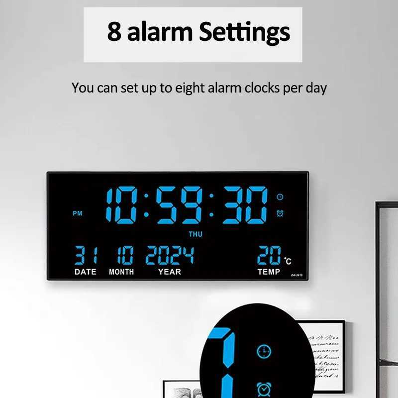 Digital Large Wall Clock Alarm Temperature Date Calendar Display 8 Sets of Alarm Clocks 14 Electronic LED Clock Plug in Use C251015