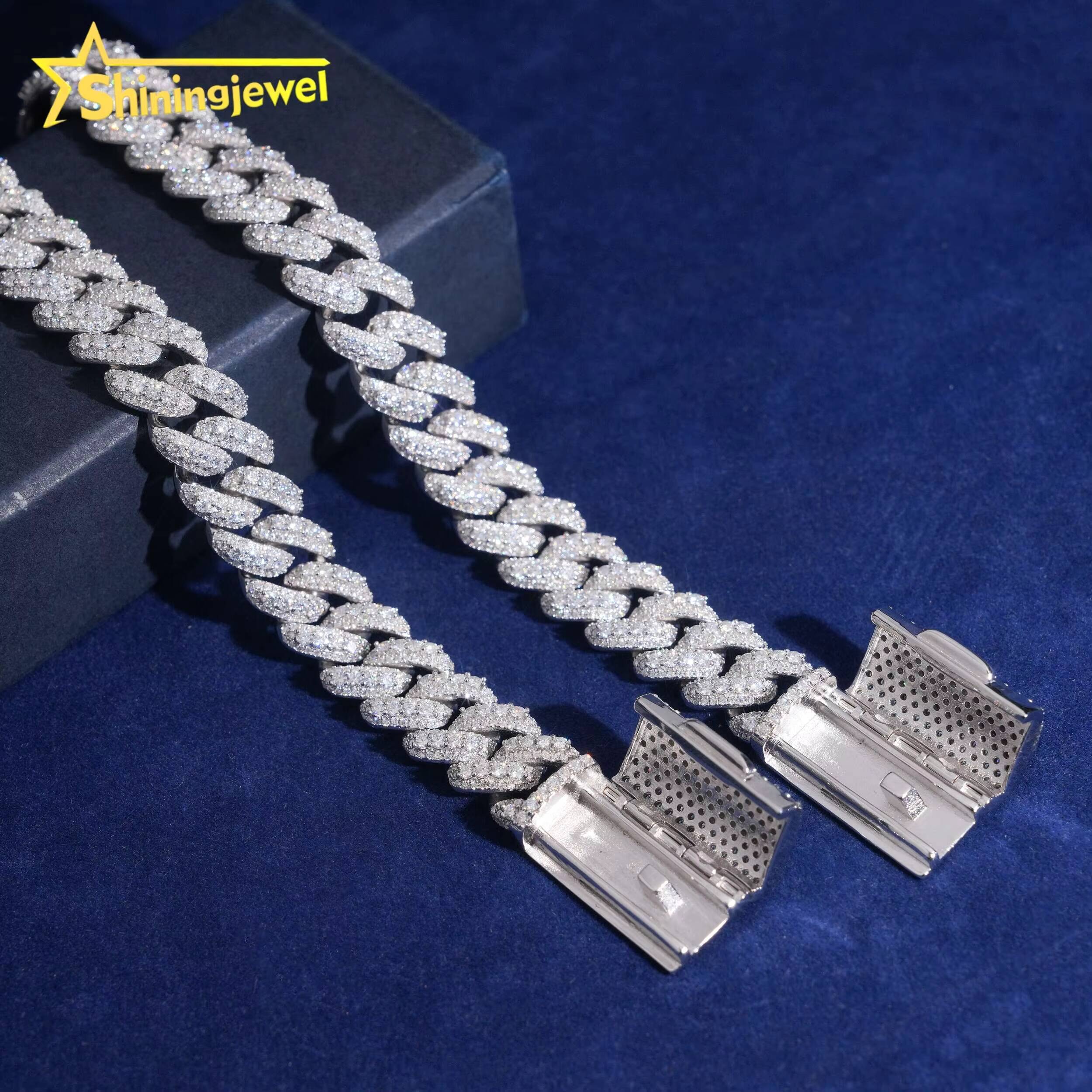 Hot Sale Cuban Chain Moissanite Men Hip Hop Sterling Silver 925 Gold Plated Moissanite Pass Diamond Test 13mm Cuban Bracelet