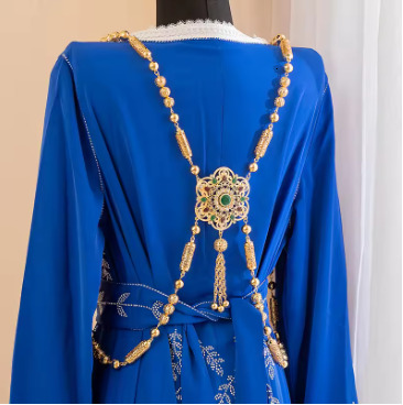 Moroccan Gold Color Bride Body Jewelery Long Necklace Wedding Kaftan Back Crystal Shoulder Chain Jewelery
