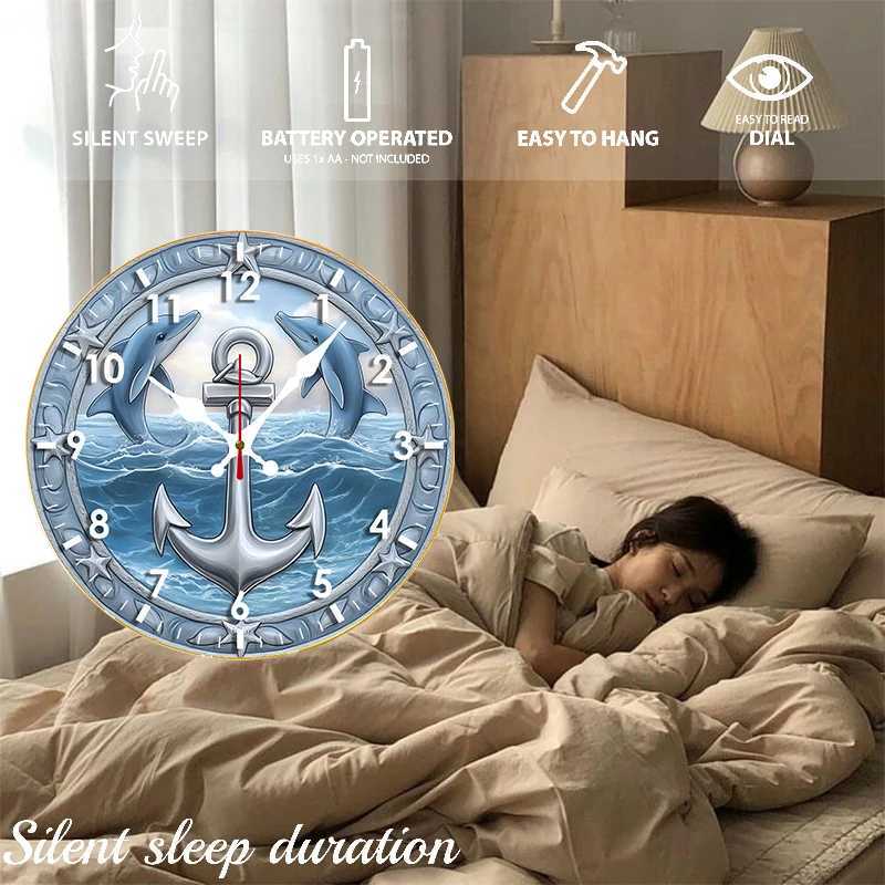 Dolphin Wooden Round Silent Hanging Wall Clock Suitable For Living Room Office Study Room Bedroom Home Decoration C251015