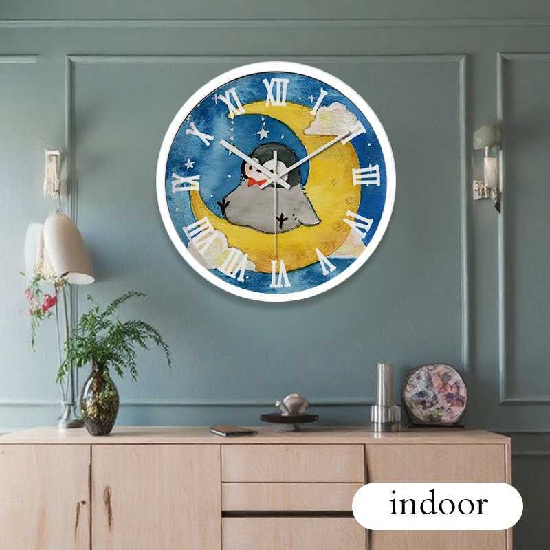 Moon Boat Penguin Cartoon Round Silent Hanging Wall ClockSuitable For Living RoomSchoolStudy RoomBedroom Childrens Gifts C251015