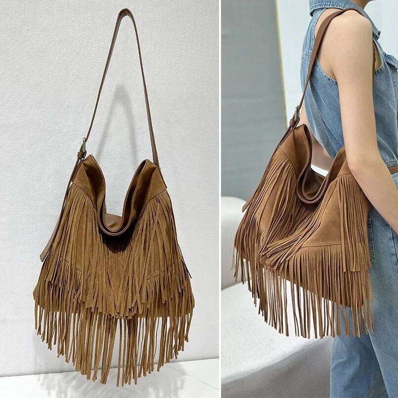 Tassel Hobo Large Handbags Fringe Double Sided Veet Messenger Bag Designer Shoulder Bags Women Big Causal Handbag
