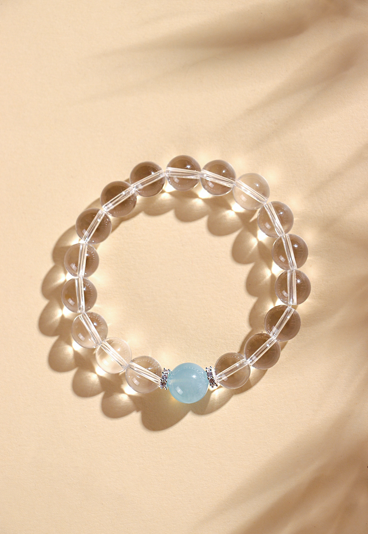 White Crystal Beaded Bracelet for Women (8/10/12mm) - Stylish, Luxe Aquamarine Bracelet Jewelry