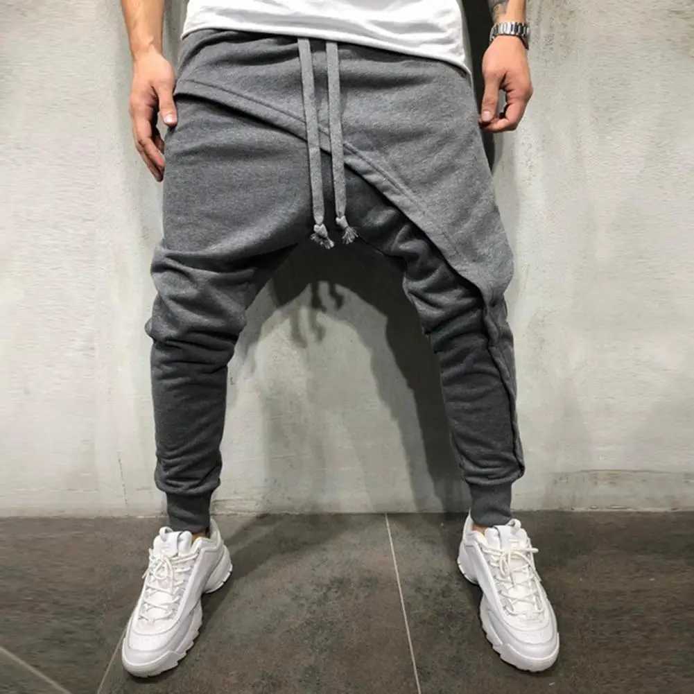 Men Harem Pants Ankle Tied Hip Hop Double Layer Running Baggy Pants Korean Casual Elastic Waist Trousers Sweatpants Tracksuits J251203