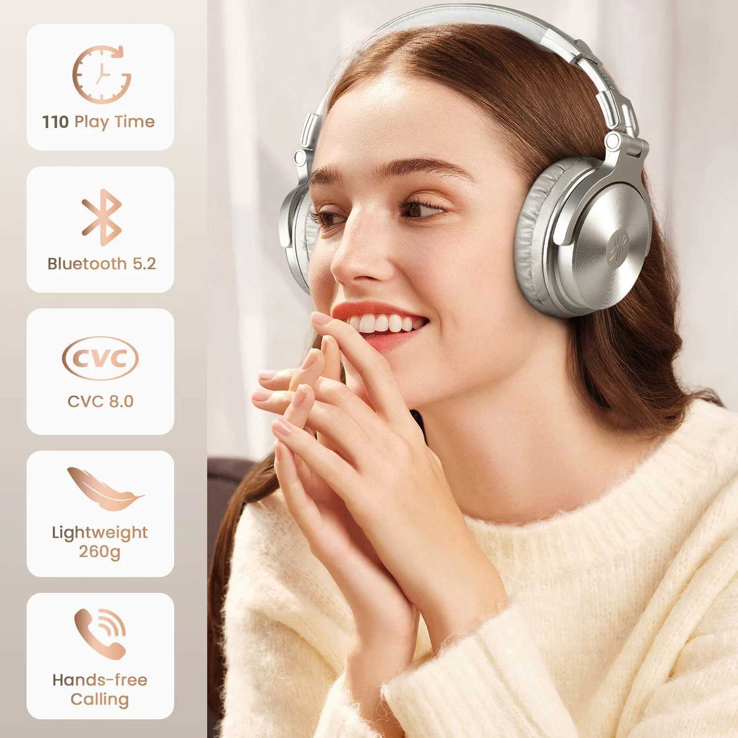 Oneodio 52 Headset Wireless Headphones With Microphone 110Hrs Foldable Over Ear Earphones For Mobile Phone PC Sports Z251015
