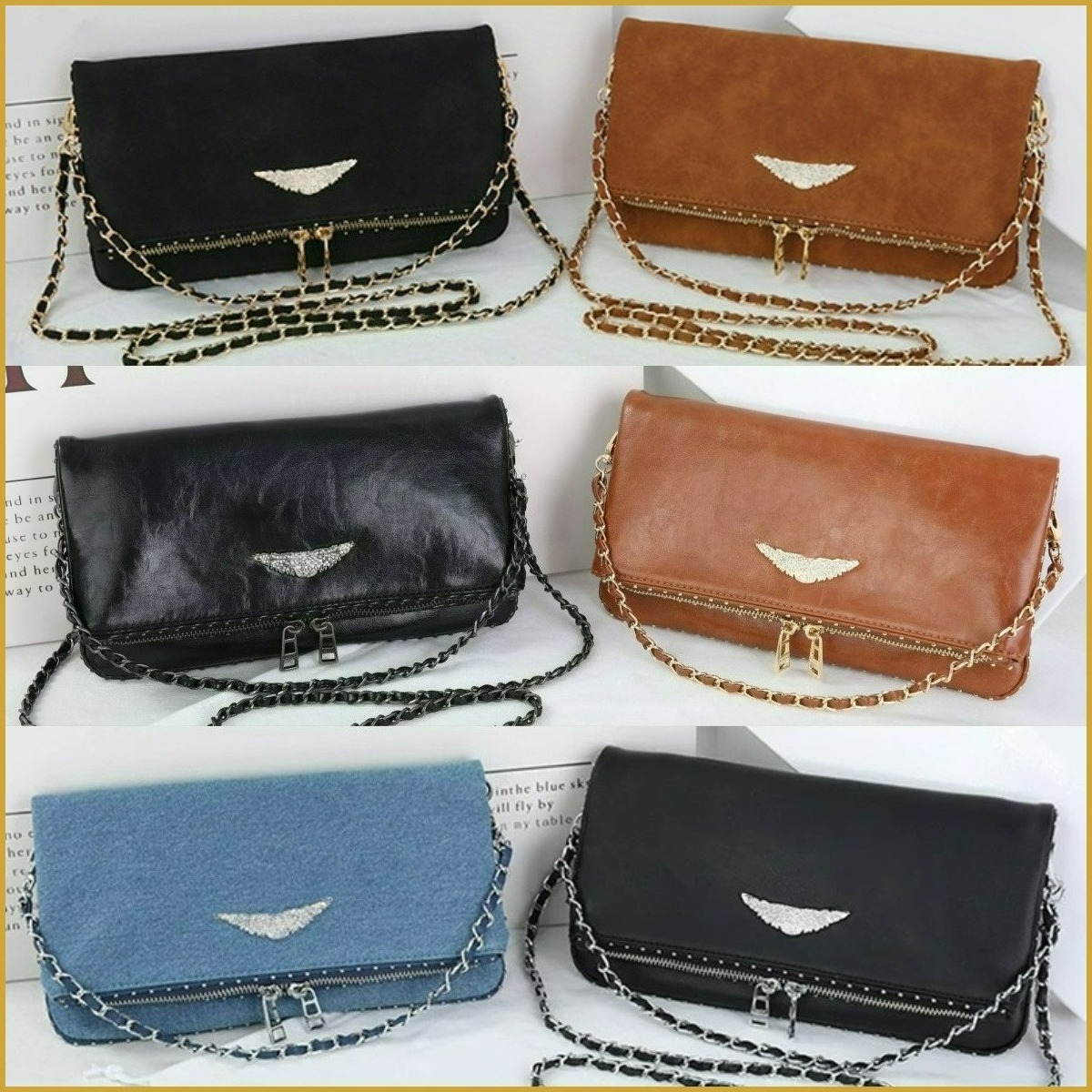 ZV rock clutch bags designer woman brown suede nail shoulder bag luxury rockstud bag zadig handbag zadigevoltair black leather purses designer wallet with fringe