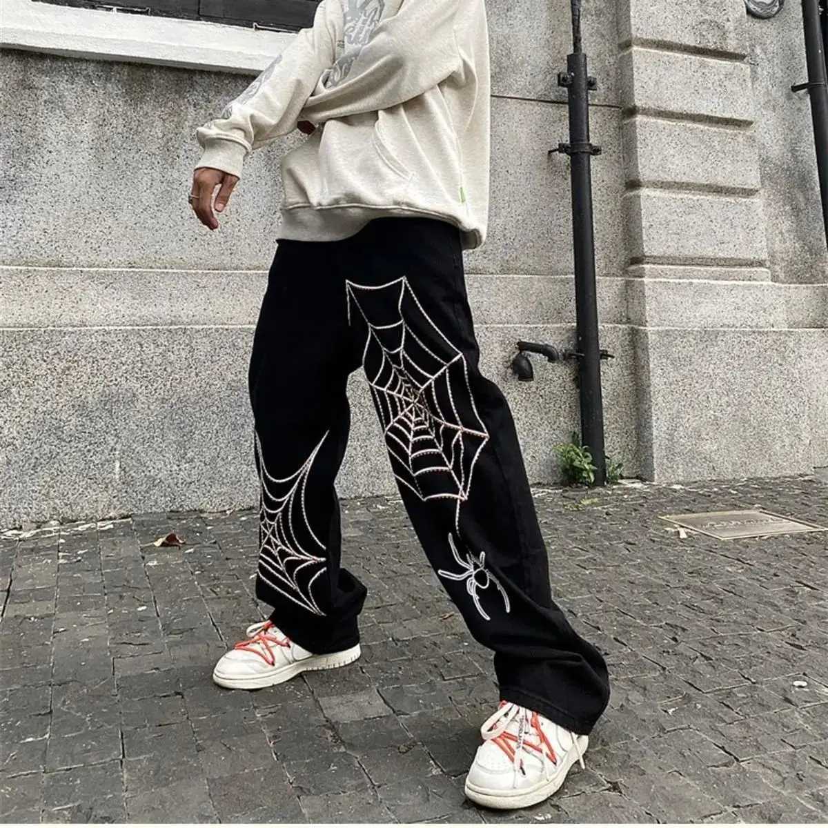 Streetwear Black Y2k Baggy Pants Men Anime Wide leg Sweatpants Male Oversize Techwear Print Straight Trousers 2023 New J251203