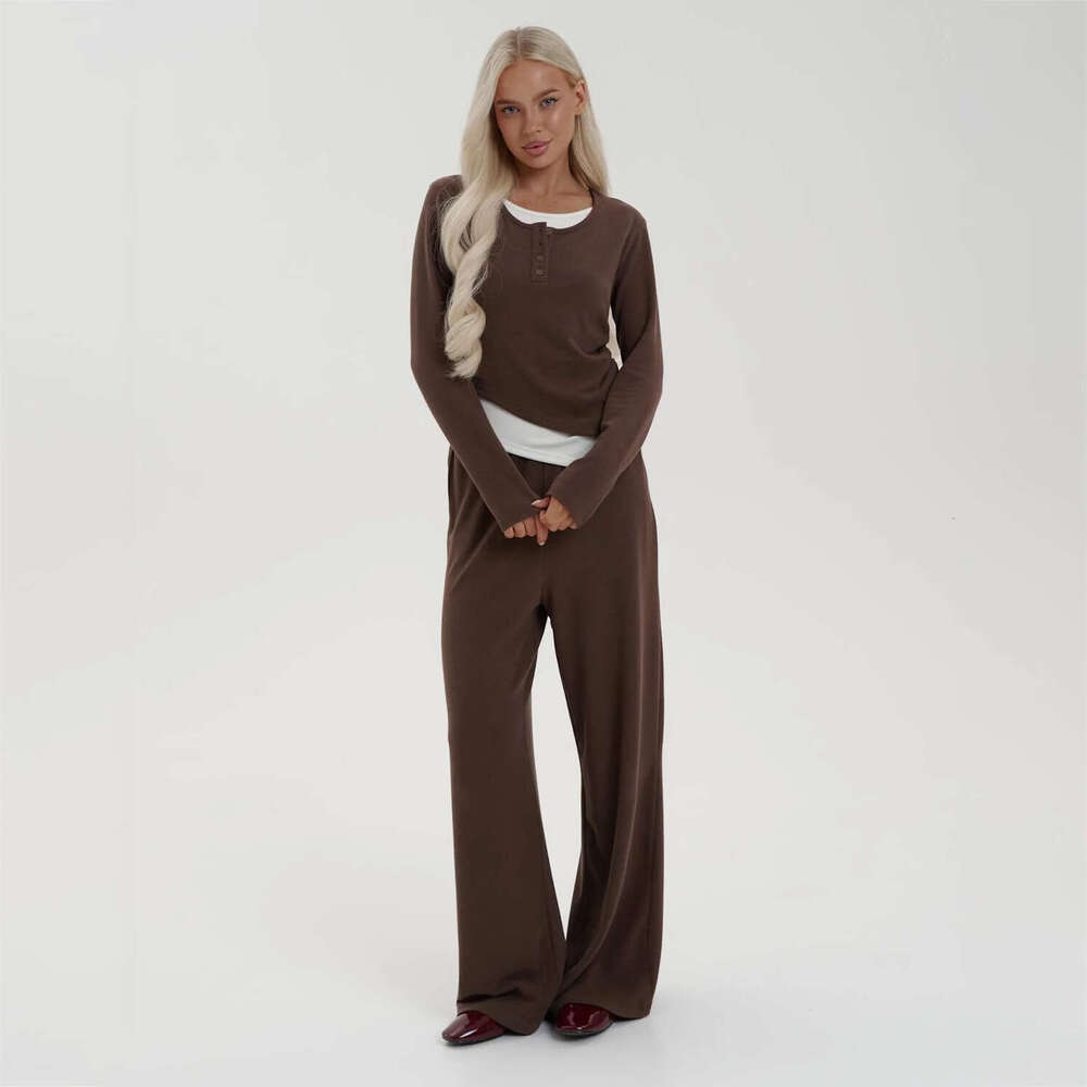 Lazy Style Patchwork Casual Two-Piece With Ruched Irregular Hem Top And Straight-Leg Pants New Women's Set B5