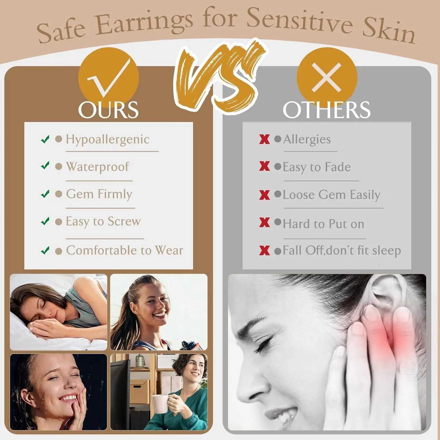 designer earrings moissanite earrings 9-14 Pairs Hypoallergenic 20G Surgical Steel Flat Back Stud for Women Stacks Hoop Cartilage Earrings Set Piercin