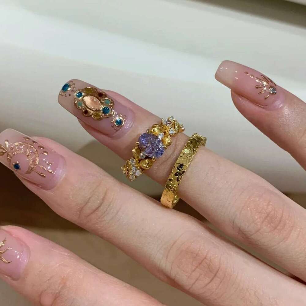 French Style Nine Purple Fire Wattle Flower Vintage Light Luxury Niche Fashion Versatile Handmade Brushed Ring ddmypluto