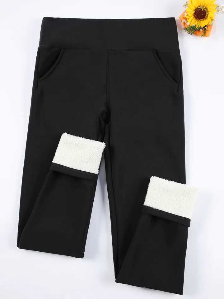 Women Velvet Leggings with Pockets Autumn Winter Warm Fleece Tights Velvet Solid Color Prevent Cold Leggings Stretch LeggingsT251016