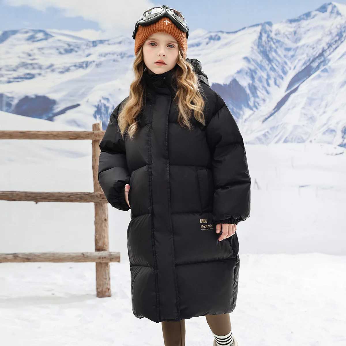 Winter Warm Girls Stylish Gold Letters Long Hooded Zip Puffer Jackets School Kids Thick Coats Children Outfit Windbreaker 416YrT251016