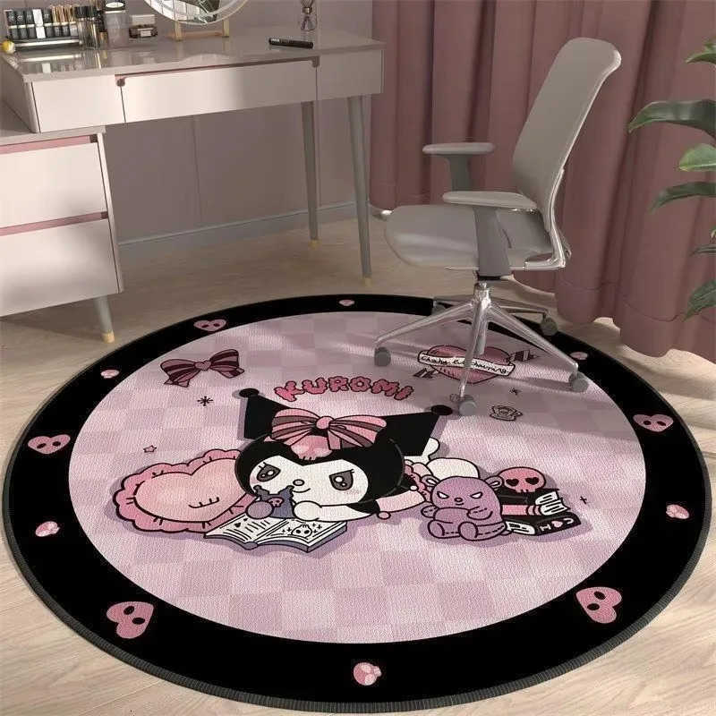 Sanrio imitation cashmere carpet Kawaii Cinnamoroll non slip wear resistant door mat cute Kuromi round foot mat girl bedroom mat L251016
