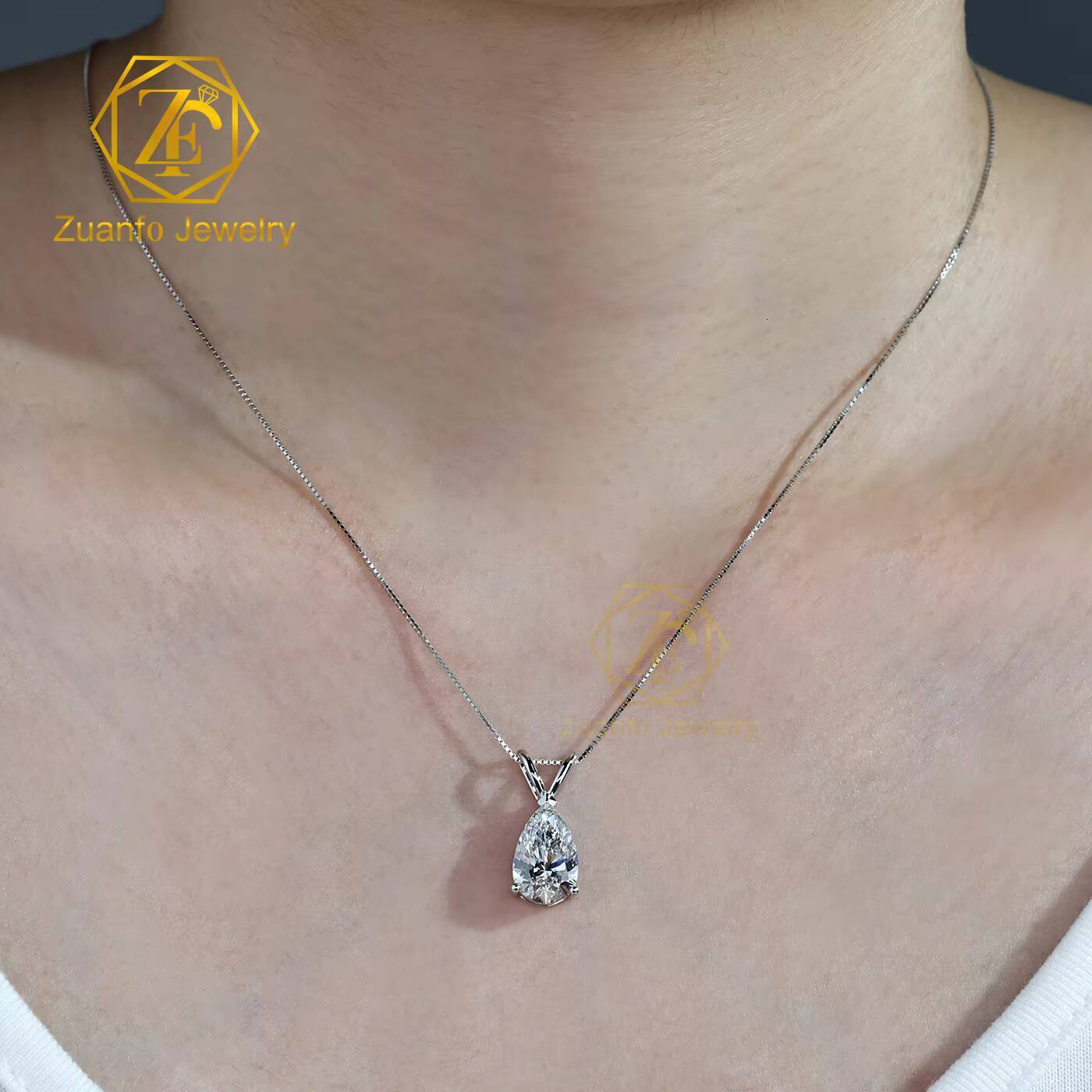 CVD Lab Grown Diamond Fine Pendant Necklaces with IGI Pear Cut 925 Silver 9K 10K 14K 18K Real Gold Fine Jewelry Necklaces designer