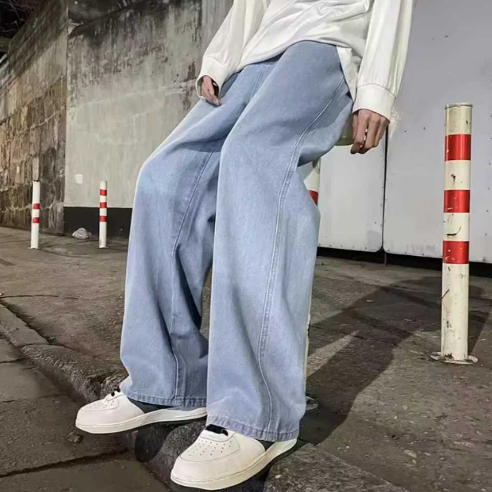 Spring Autumn Men Baggy Jeans Oversize Straight Loose Casual Denim Trousers Solid Color Streetwear Fashion Y2k Wide Leg Pants J2510161