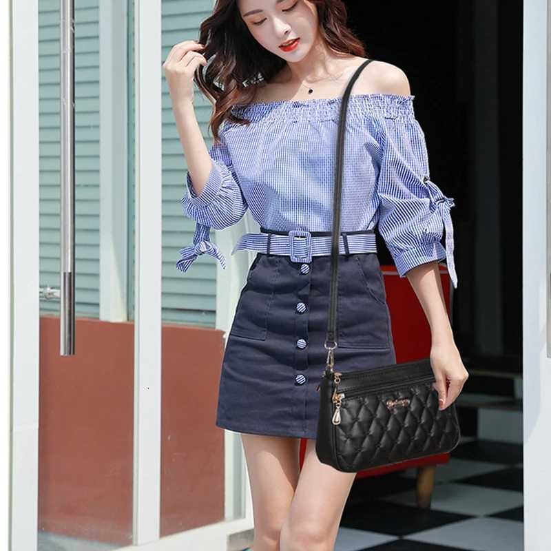 New Fashion PU Leather Crossbody Bags Women Zipper Shoulder Bag Large Capacity Embroidery Thread Purse and HandbagsT2511112