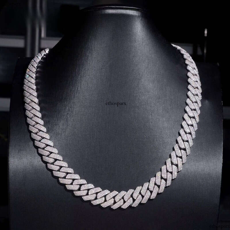 Hip Hop Necklace 15mm 4rows Cuban Link Chain S Gold Plated Pass Test VVS Moissanite Dia Iced Out Jewelry