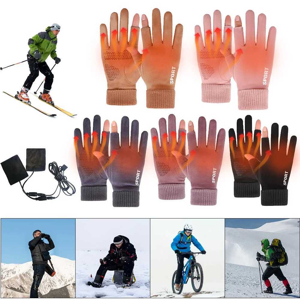 Touch Screen Electric Heated Hand Warmer NonSlip USB Rechargeable Heated Motorcycle Gloves 2 Finger Heated Gloves for Women Men J251016