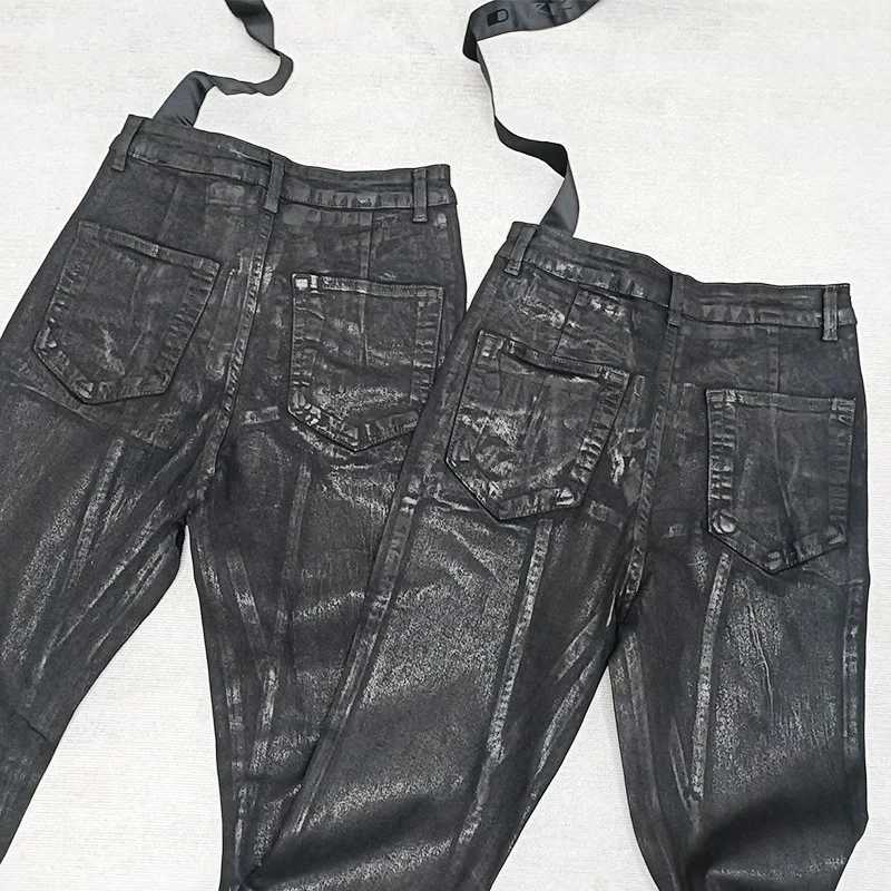 RO Style Wax Pants Mens Handmade Brushed Wax Pentagram Wax Surface Coating Horn High Elasticity Jeans Pant Dark X251016