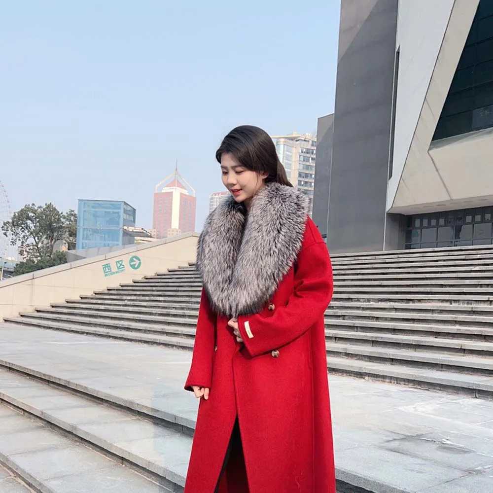 2025 Winter women Silver Fox Fur Collar Full LeatherReal Plush Coat Leather Jket Scarf Shawl Fur Collar S251015