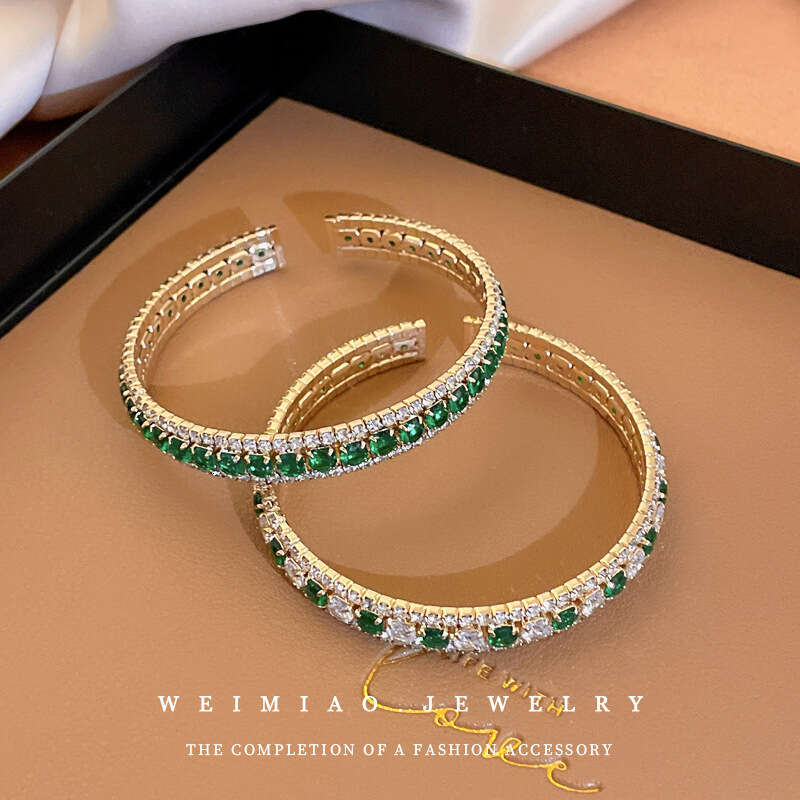Emerald Square Geometric Inlaid Zircon Open Light Personality Ins Bracelet High-end Elegant Jewelry ddmypluto
