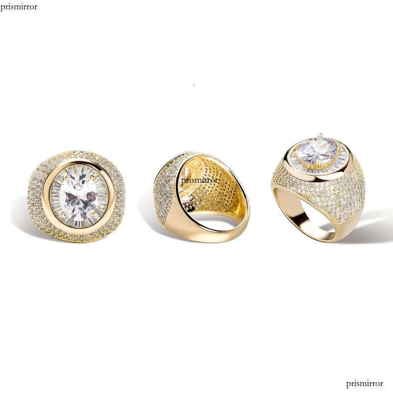 Mens Big Dia High Quality Gemstone Zircon Ring 14k Gold Rings Fashion Hip Hop Jewelry