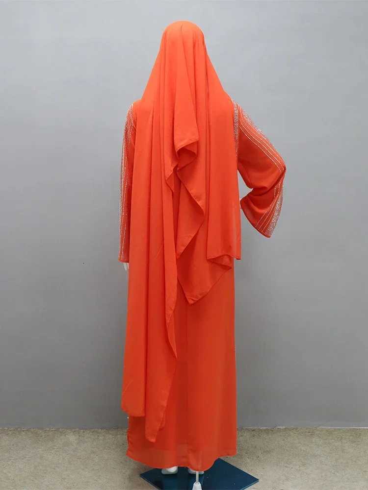 Saudi Arabic Party Dress for Women Abaya Muslim Diamond Hijab Dresses Set 2 Piece Vestidos Mujer Morocco Kaftan Abayas Robe 2023 X251016