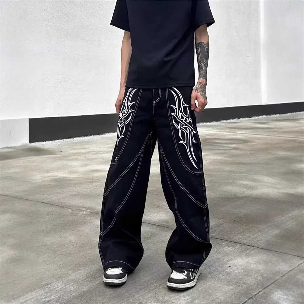 Y2K Vintage Patchwork Baggy Wide Leg Jeans Washed Loose Fit Denim Streetwear Pants for Men Women Retro Casual Style Baggy Jeans J251016