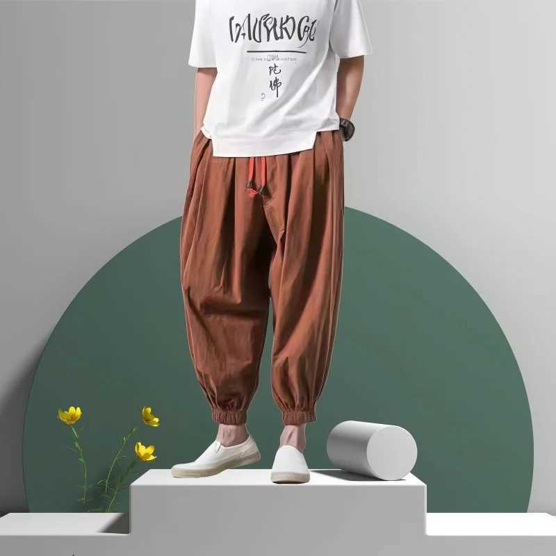 Cotton Linen Harem Pants Mens Solid Color Elastic Waist Street Wear Jogging Trousers2025 New Male Loose Casual Trousers J251203