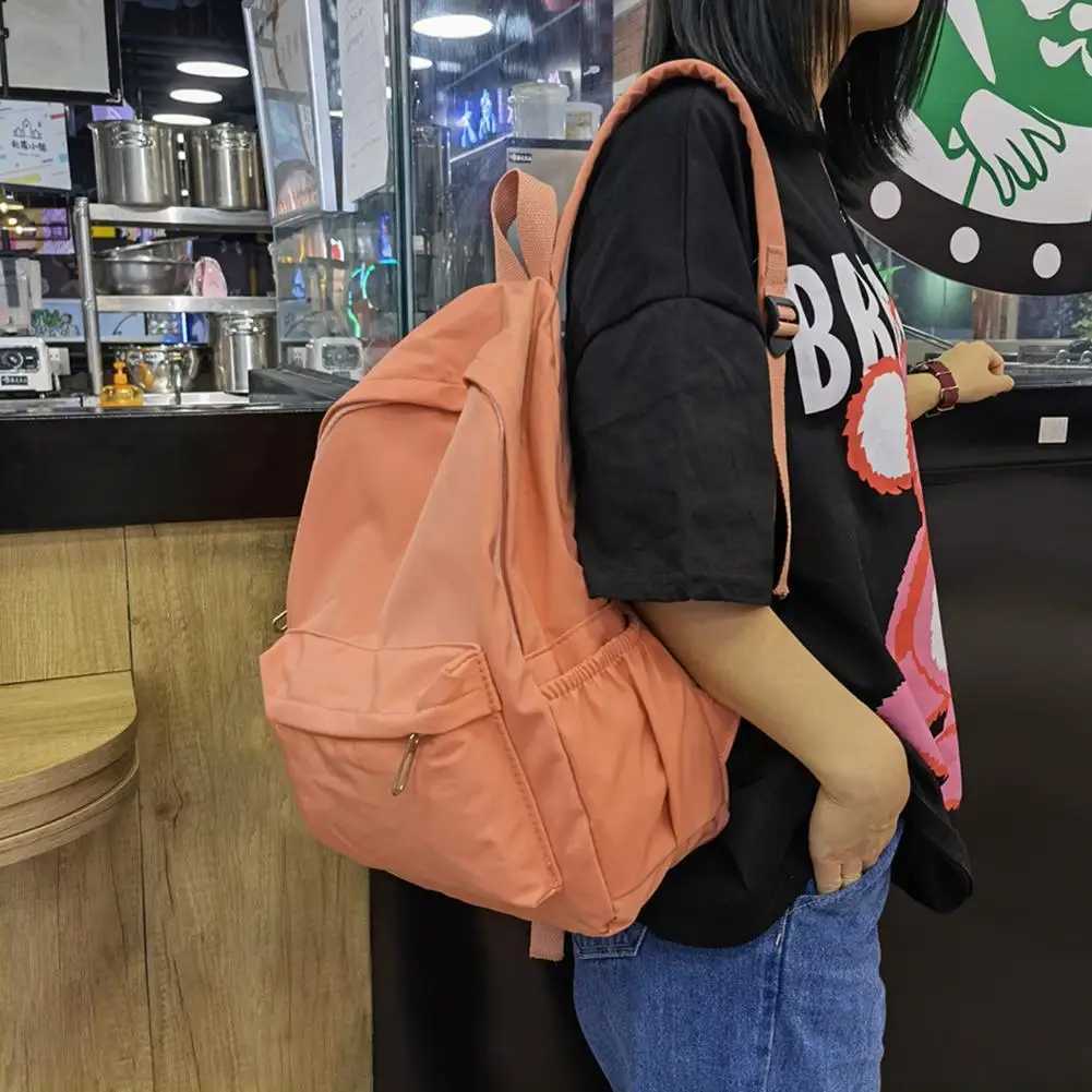 Daily Large Capacity Travel Students School Backpacks Ladies Pure Color Shoulder Knapsacks Nylon Zipper Shopping RucksacksT251016