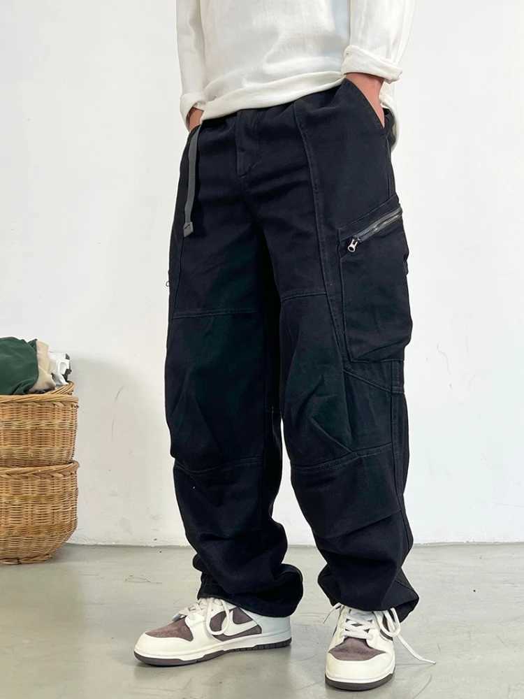 Japanese Streetwear Long Staple Cotton Twill Cargo Pants Men Harajuku Plus Size Casual Work Pants Baggy Trousers J251203