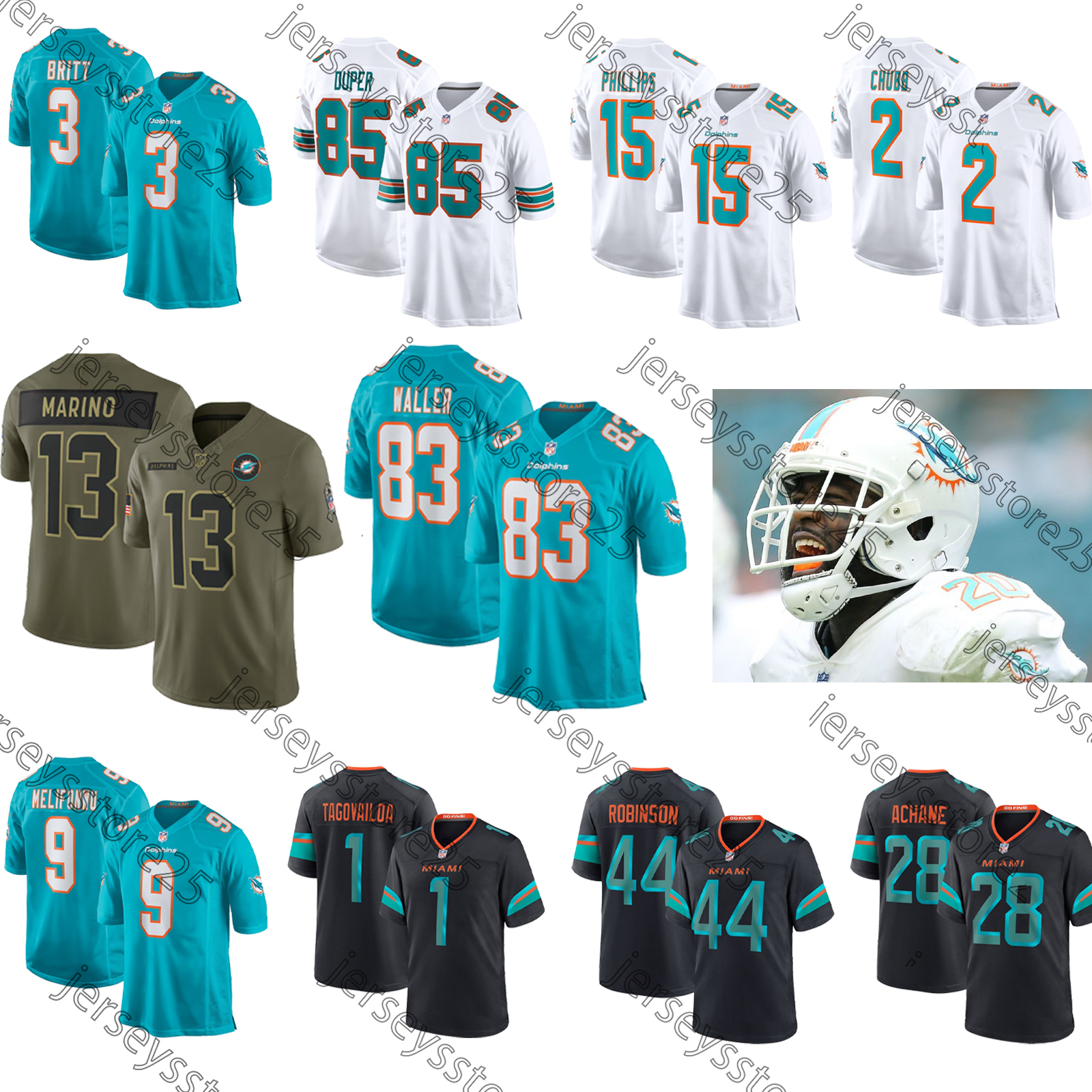 Jaylen Waddle Football Jersey Tyreek Hill Dan Marino Tua Tagovailoa Chop Robinson Darren Waller Jaelan Phillips Jaelan Phillips Bradley Chubb Dolphinss Jerseys