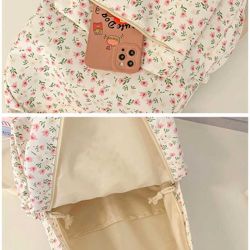 Corduroy Small Floral Backpack Casual Travel Backpack Large Capacity Fashion Teenagers Daypack Adjustable Strap for Women GirlsT251016