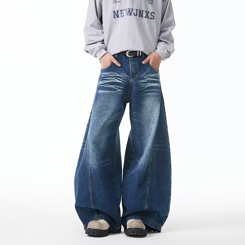 Designer Women's jeans autumn rhinestone multifunctional elegant high-end denim wide leg retro street silhouette curved knife jeans loose wide le