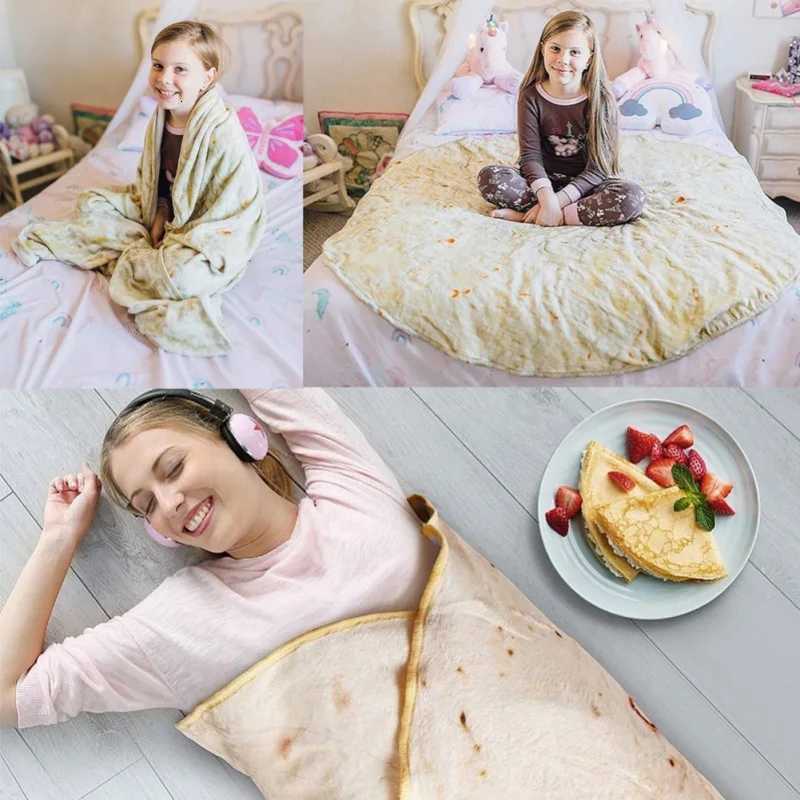 1pc Tortilla Blanket Pepperoni Pizza Round Restic Donut Soft Warm Cookies Lavash For Bed Sofa Travel Gift Adult Kids W251016