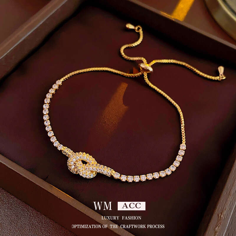 Real Gold Plated Zircon Knot Hollow Simple Elegant Bracelet Light High-end Sense Women's Jewelry ddmypluto