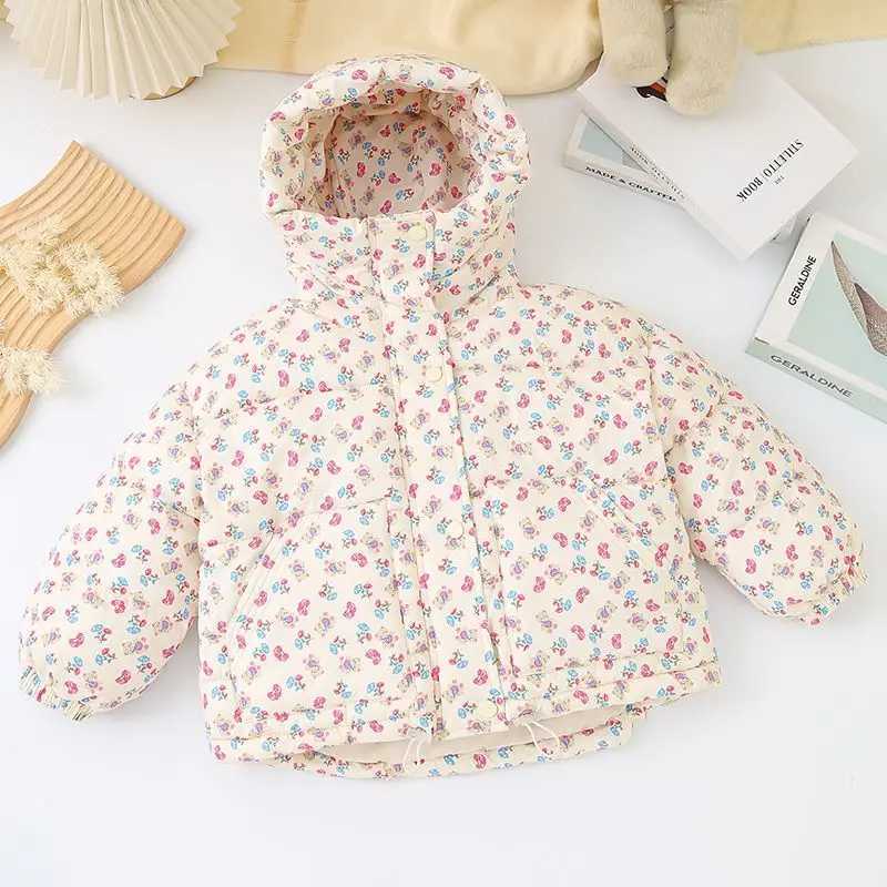 New Girls Cotton Coat with Western Style Floral Patterns Childrens Winter Cotton Coat Baby Hooded Thick CuteT251016