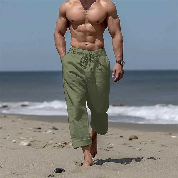 Mens Drawstring Beach Front Pocket Straight Pants Solid Color Comfortable Breathable Casual Daily Vacation Trousers J251016