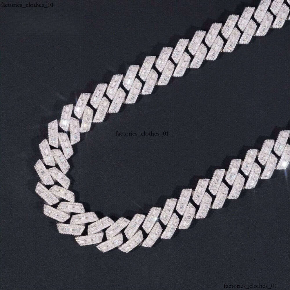 Hip Hop Fine Jewelry Heavy 18mm Sterling Sier Moissanite Baguette Iced Out Cuban Link Chain Necklaces