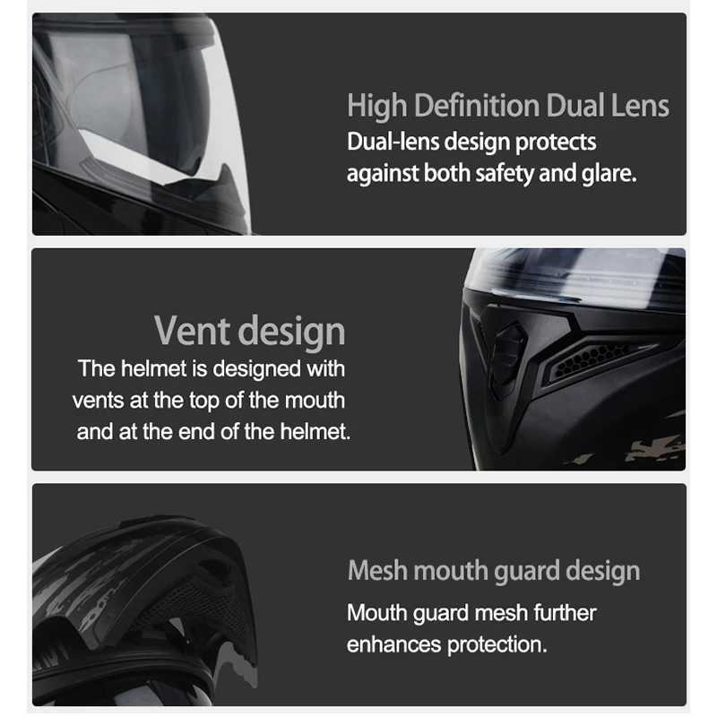 DOT Uchoose Approved Helmets Crash Motorbike Protective Gear Men Women Flip Up Helmet Motorcycle Visor Double Sun W251016