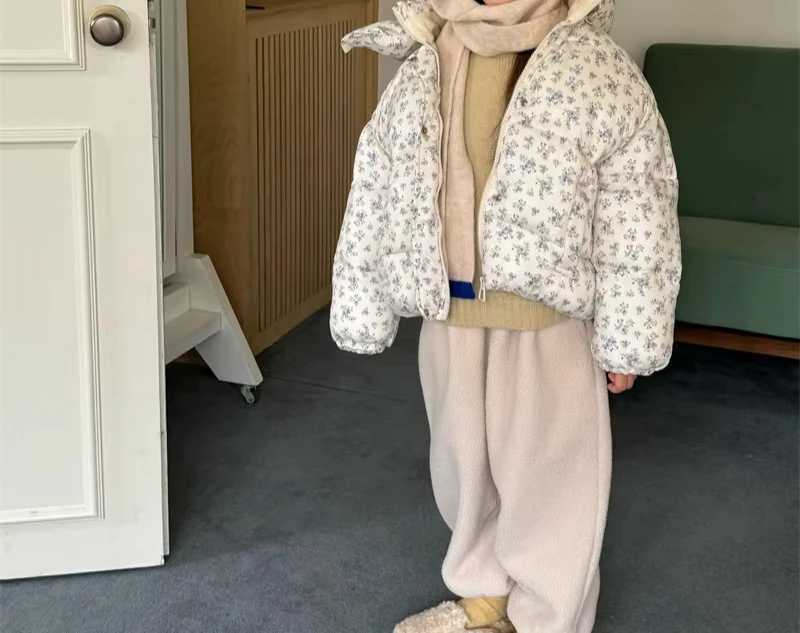 2024 Winter Korean Version Girls Floral Plaid Thick Cotton Coat JacketT251016